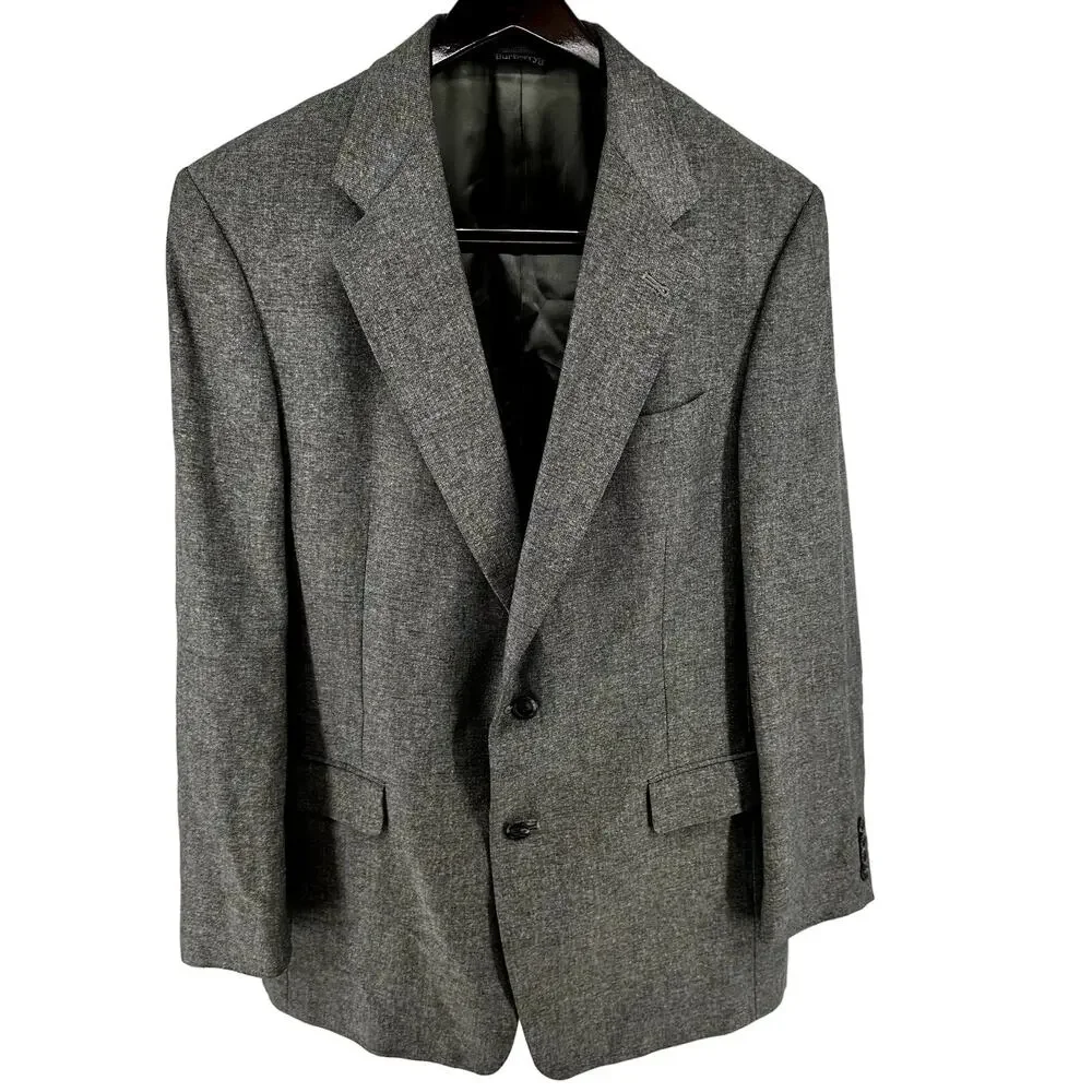 Vintage Burberrys Suit Jacket Notch Lapel Two Button Lined Pocket Gray 42L